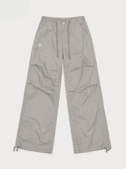 Drawstring Wide-Leg Cargo Workout Pants