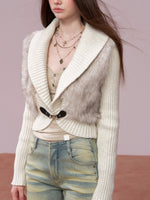 Faux Fur Panel Knitted Short Jacket