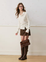 Silk Wool Cowl Neck Knit Top