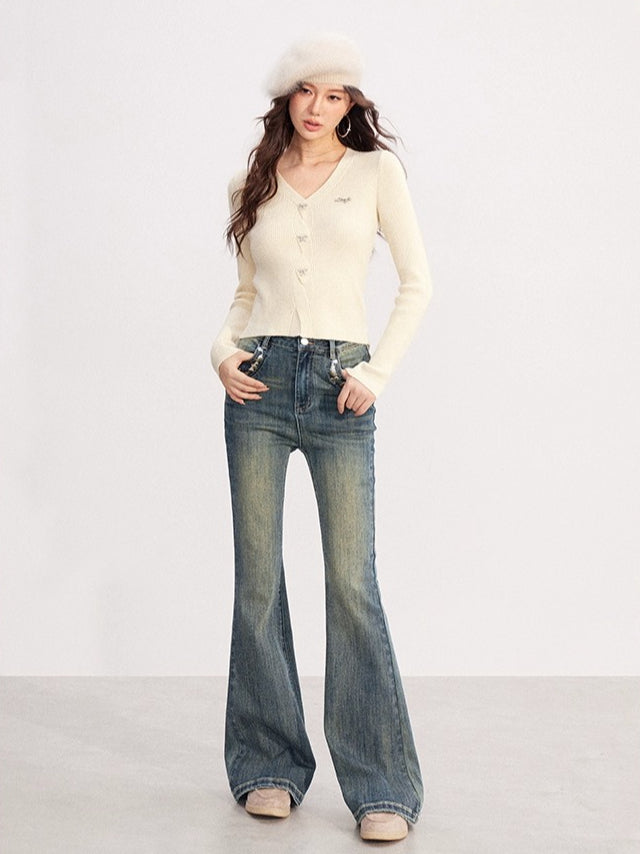 V-neck Shiny Yarn Knit Base Layer