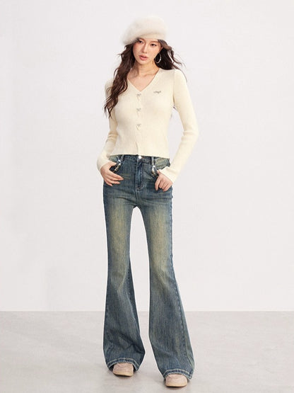 V-neck Shiny Yarn Knit Base Layer