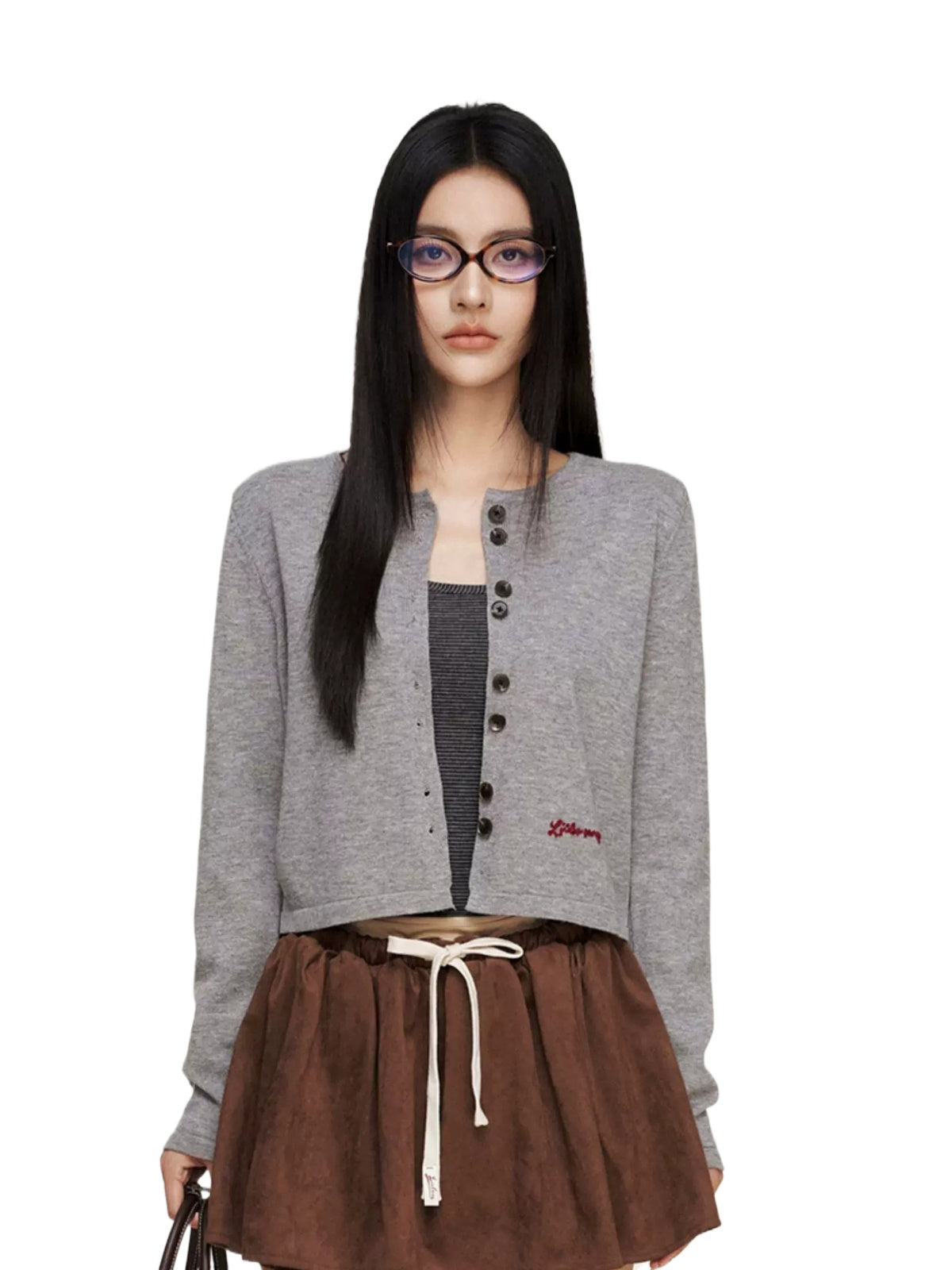 Chain Embroidered Cropped Knit Cardigan