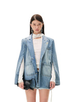 Washed Oversized Denim Blazer Jacket
