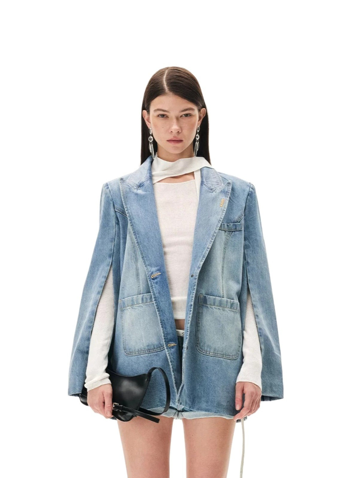 Washed Oversized Denim Blazer Jacket
