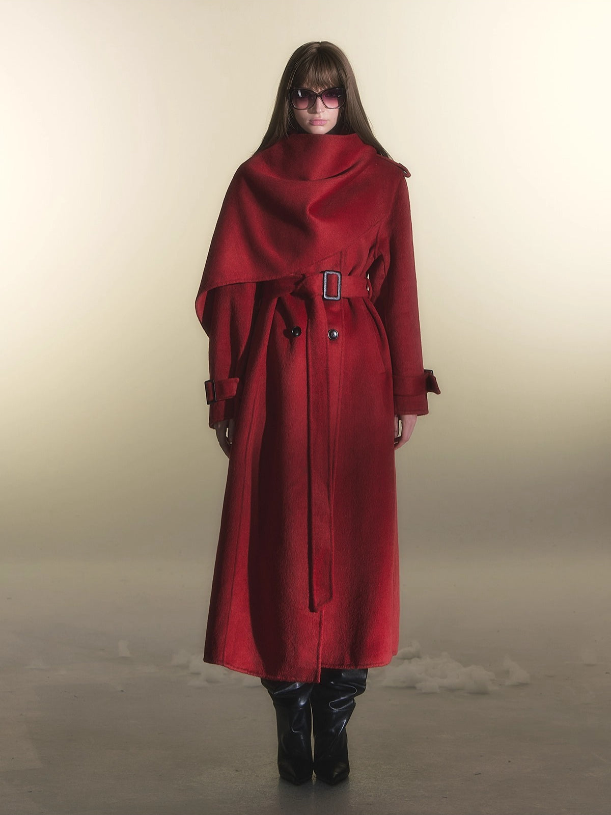 Cape Scarf Double-Faced Wool Coat
