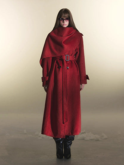 Cape Scarf Double-Faced Wool Coat