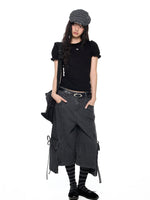 Washed Denim Cargo Pants