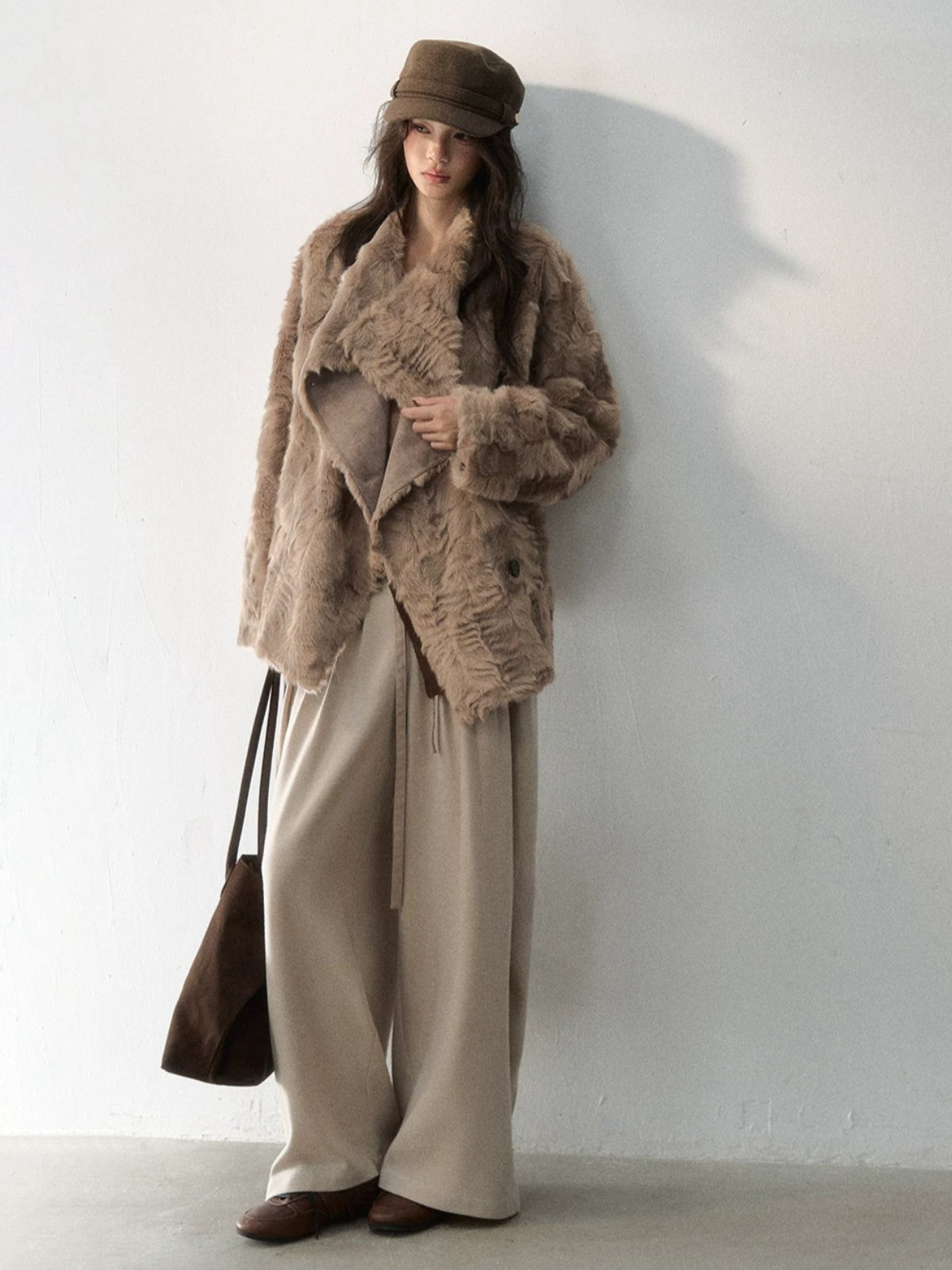Asymmetric Collar Faux Fur Coat