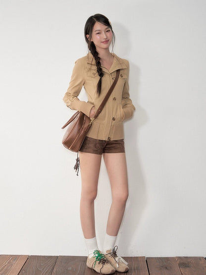 Retro Zipper Half-collar Jacket