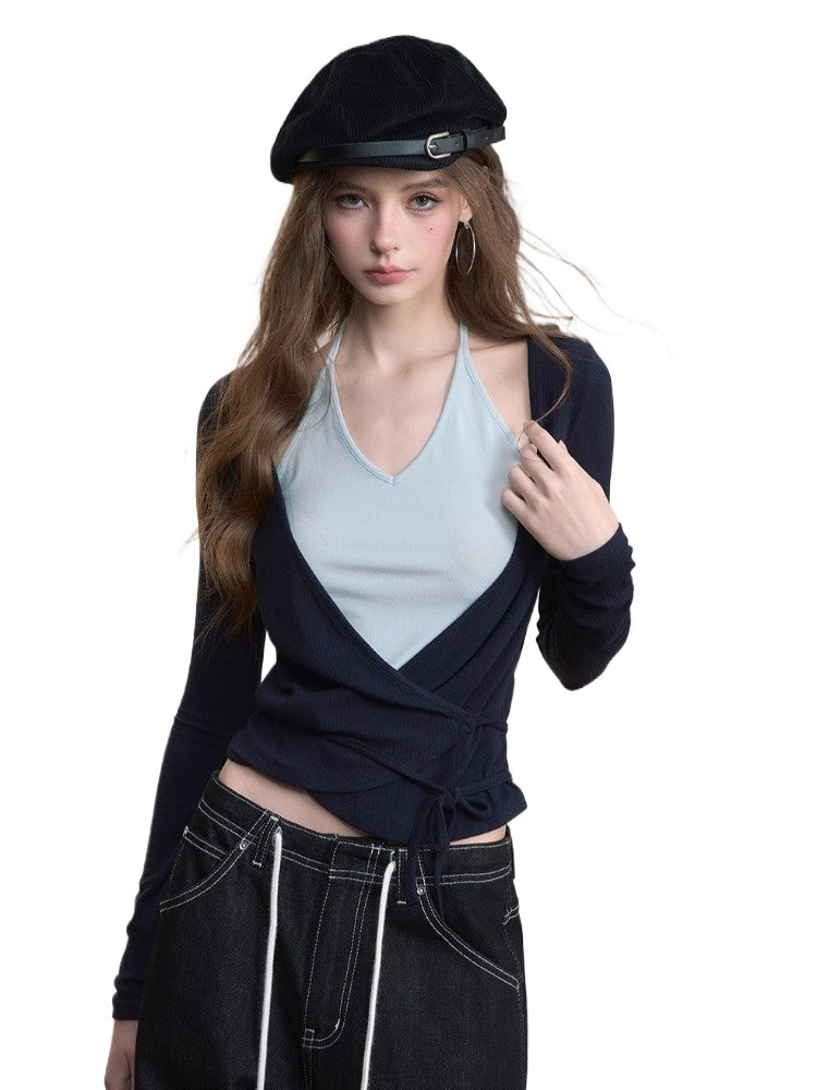 Colorblock Tie-Up Layered Tee