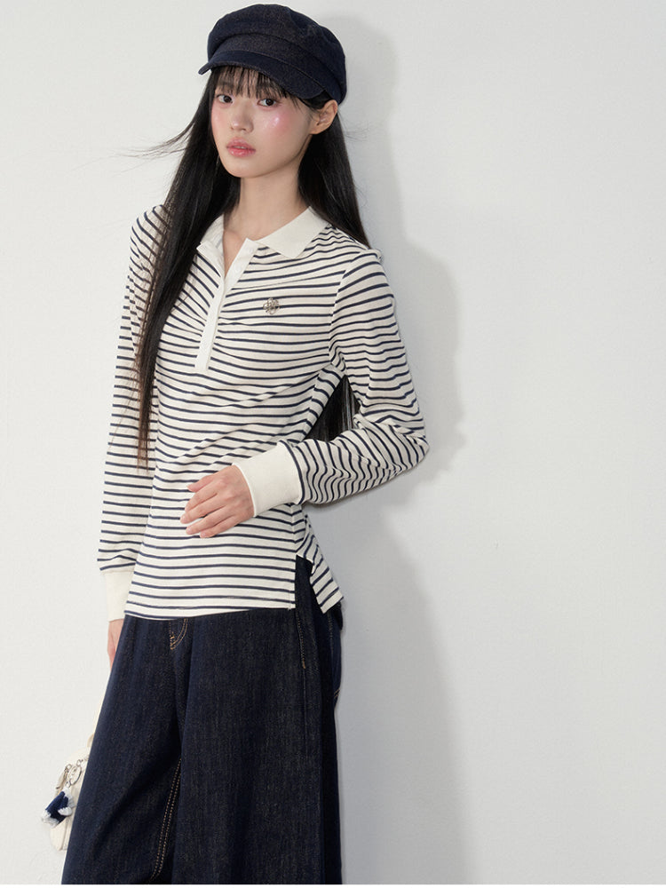 Striped Polo Long-Sleeve T-shirt