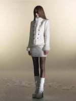 Faux Fur Double-Breasted Waist-Coated Jacket & Skirt Set