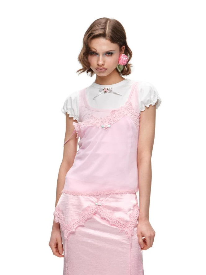 Rose Bow Puff Sleeve T-Shirt
