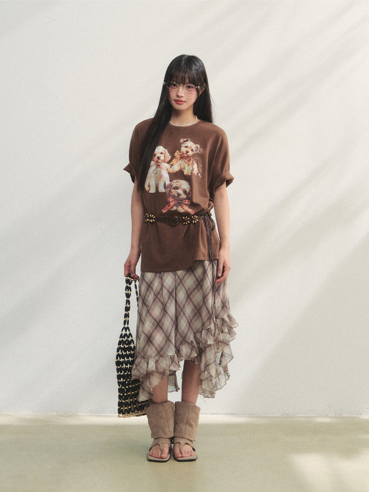 Bowknot Puppy Print Short-Sleeve T-Shirt