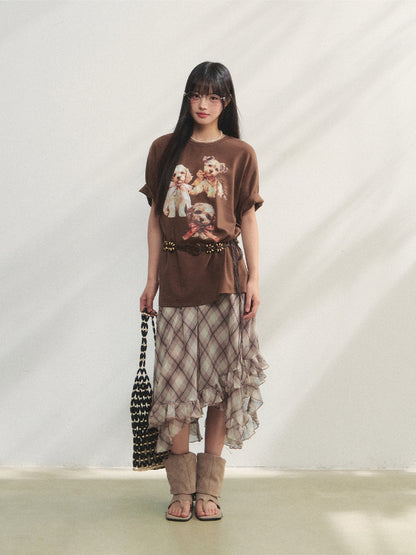 Bowknot Puppy Print Short-Sleeve T-Shirt