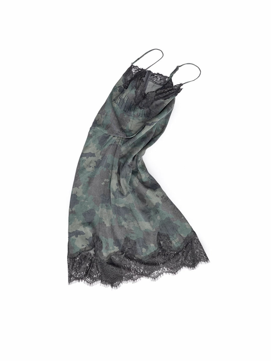 Camouflage Lace Trim Slip Dress