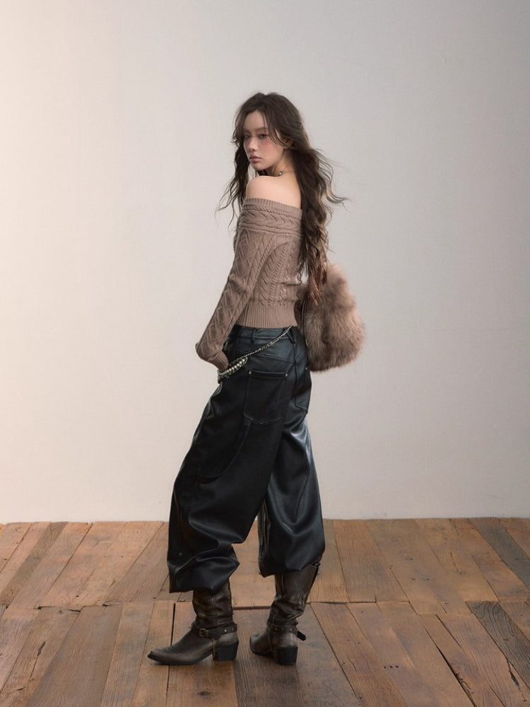 Off-Shoulder Cable Knit Sweater