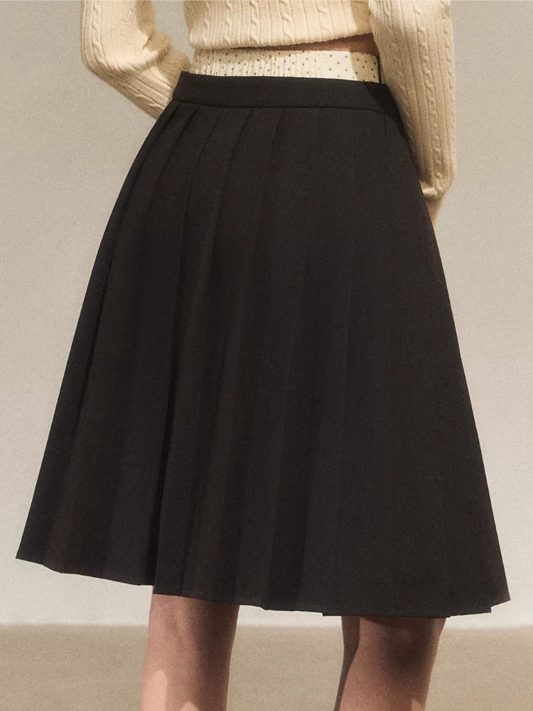 Polka Dot Pleated A-Line Skirt