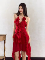 Rose Ruffle Irregular Hem Camisole Dress
