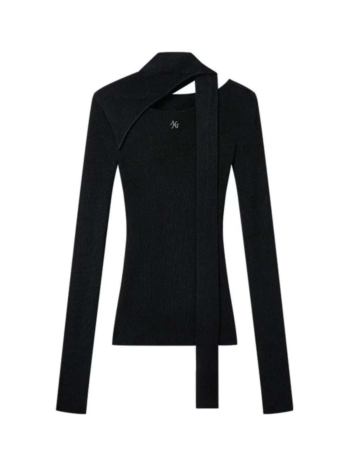 Asymmetric Ribbon Cutout Knit Top