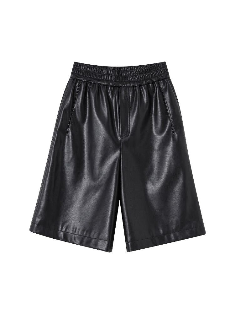 Faux Leather Wide-Leg Shorts