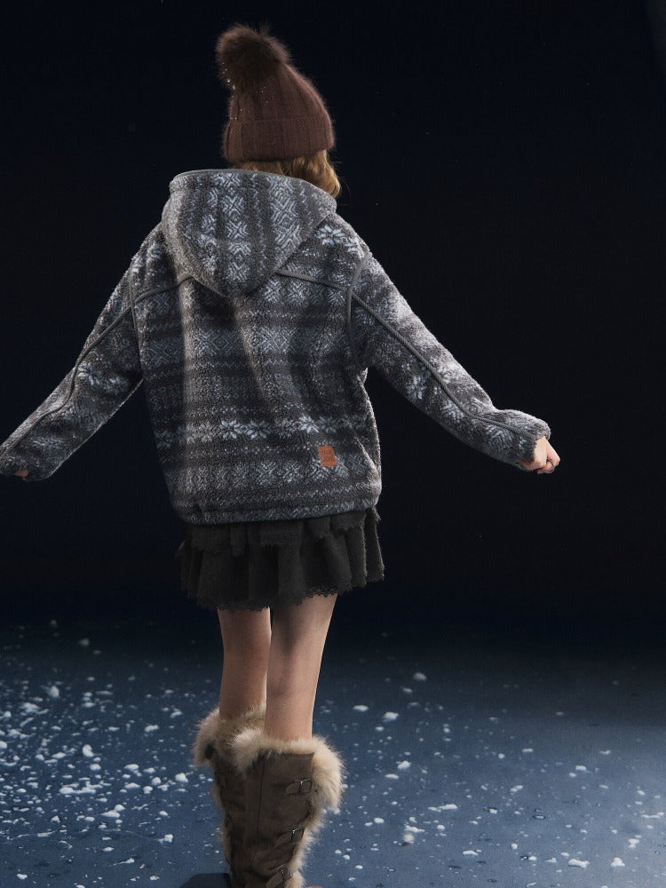 Gray Jacquard Fleece Hoodie
