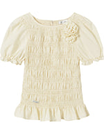 Three-Dimensional Flower Pleated Short-Sleeve Blouse