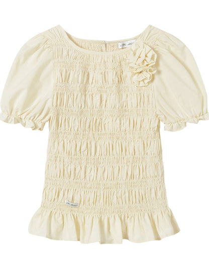 Three-Dimensional Flower Pleated Short-Sleeve Blouse