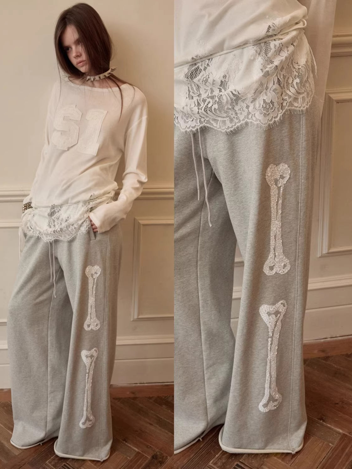 Patch Embroidery Lace Hem Tee