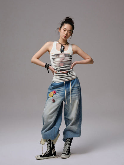 Irregular Hole-Ripped Double-Layer Halter Neck Tank Top