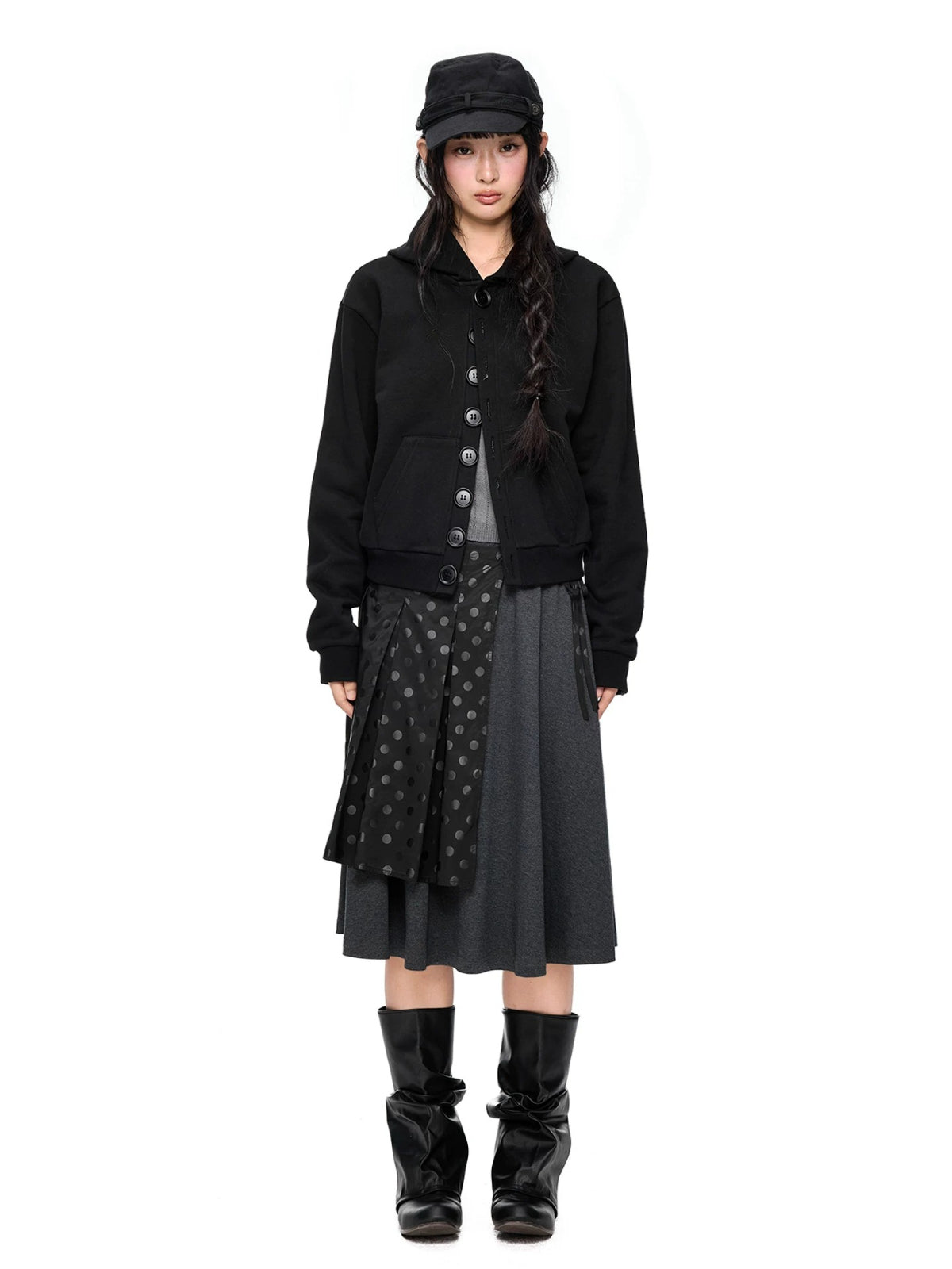 Button Embroidered Cropped Hoodie