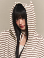 Cat Ear Stripe Zip Hoodie