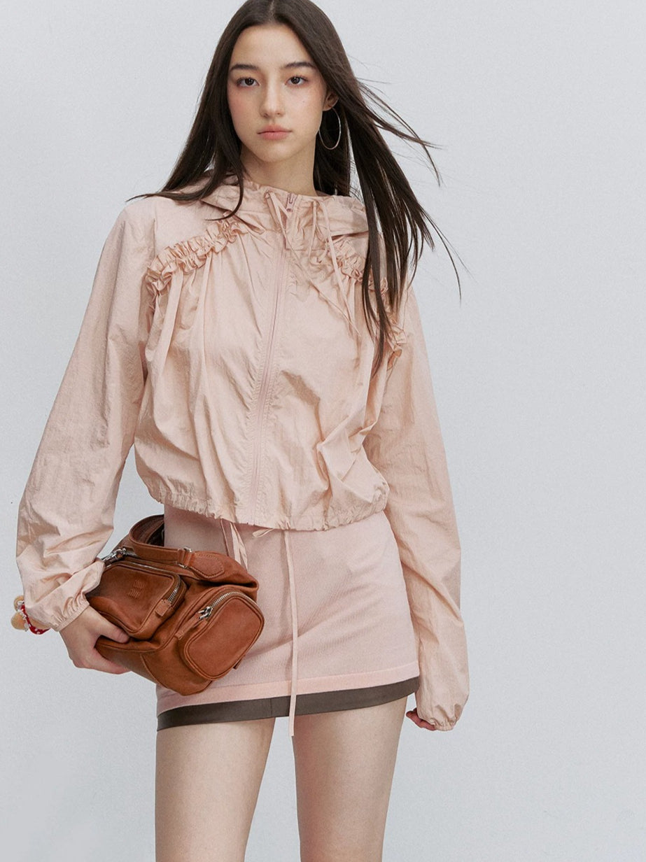 Pink Ruffle Hooded Jacket