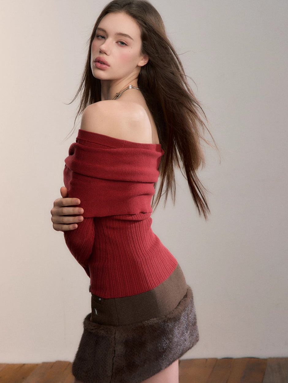 Bowknot Off-Shoulder Knit Top