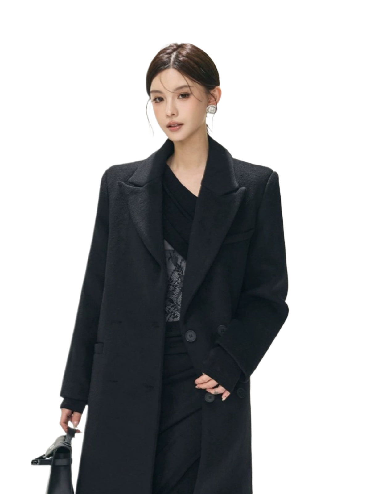 Black Tailored Wool Blend Long Coat
