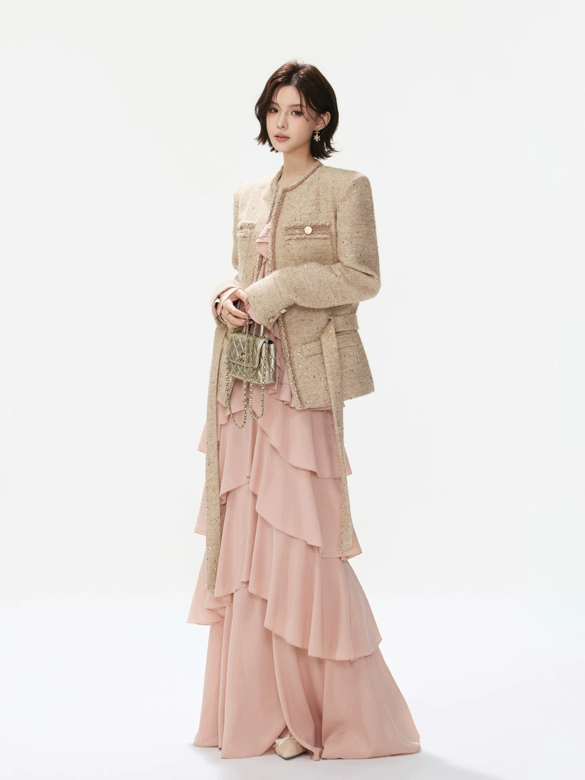 Sequin Tweed Tie Waist Jacket