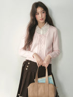 Floral Collar Bow Cable Knit Sweater