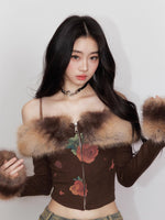 Faux Fur Gradient Knit Sweater with Fur Collar & Skirt Set