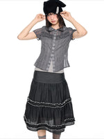 Pleated Plaid Collar Top