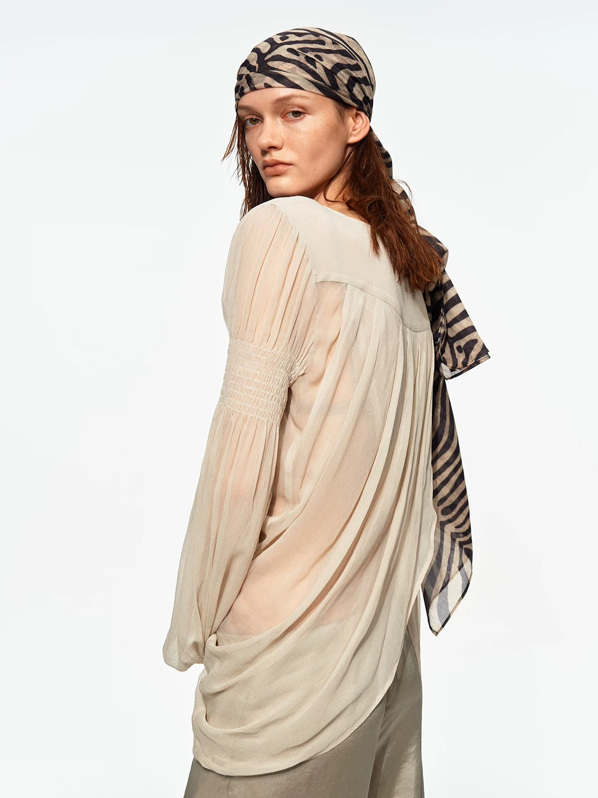 Draped Chiffon V Blouse