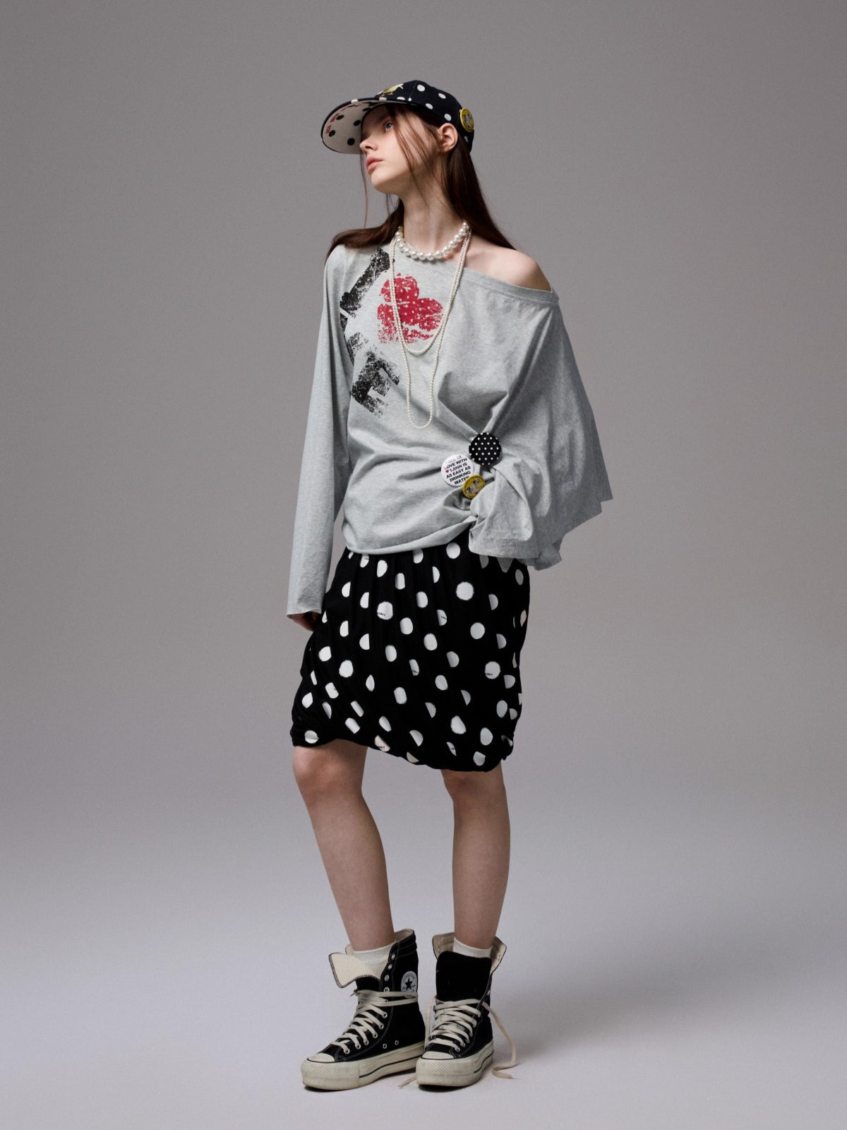 Gray &amp; Navy Blue Badge Print Sweatshirt