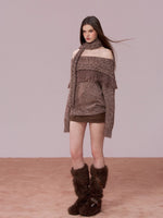 Fringed Off-shoulder Wool Sweater & Scarf Set