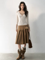 Layered V-Neck Ribbed Knit Top