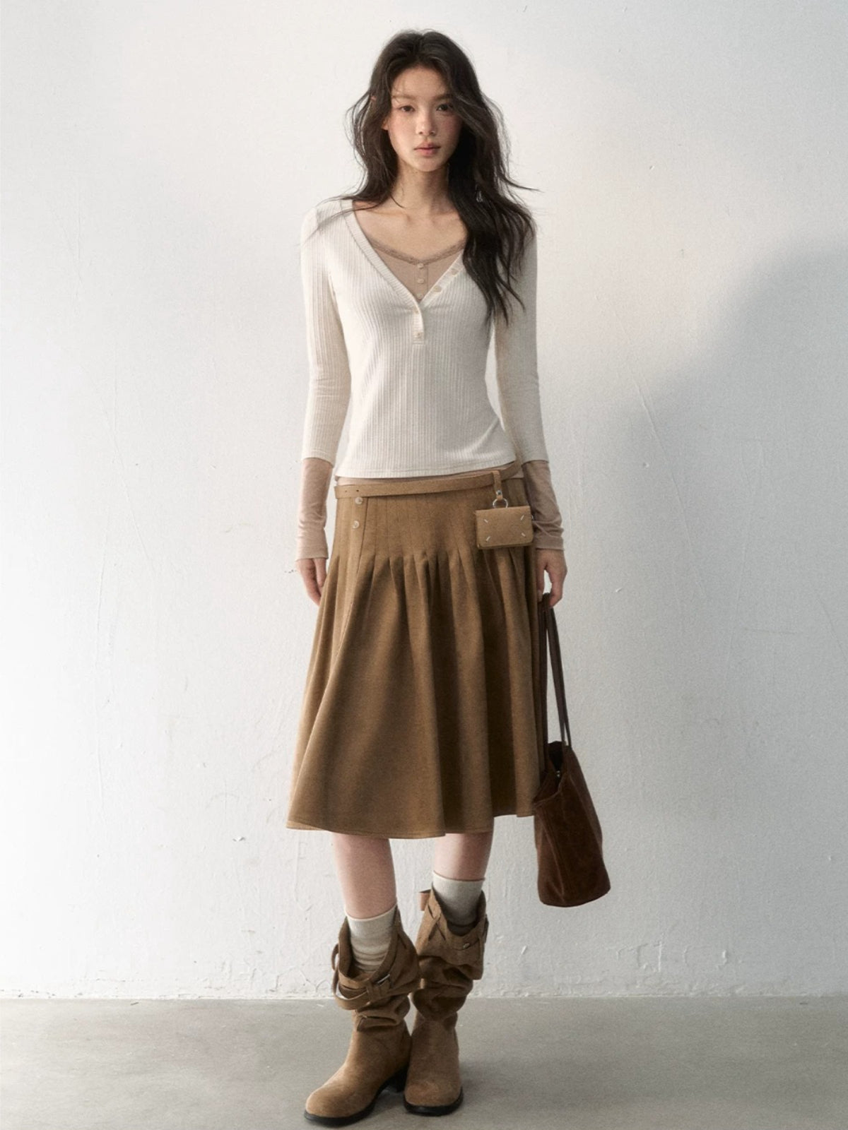 Layered V-Neck Ribbed Knit Top