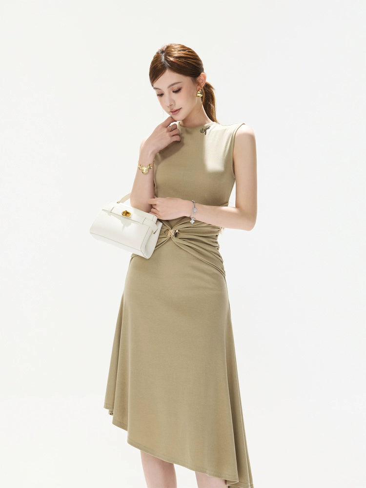 Brown Twisted Waist Dress