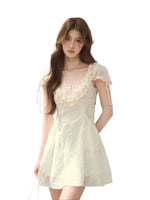 Rose Embroidery Square Neck Dress