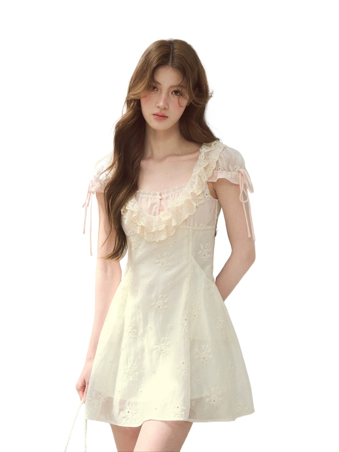 Rose Embroidery Square Neck Dress