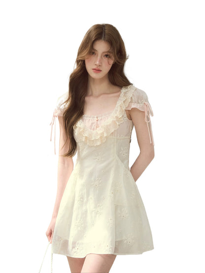 Rose Embroidery Square Neck Dress