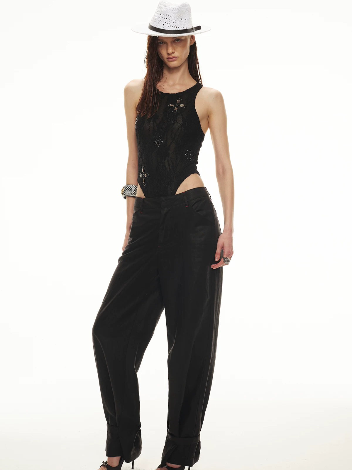 Contrast Stitch Cuff Pants