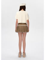 Applique Embroidery Gathered Short-Sleeve T-Shirt